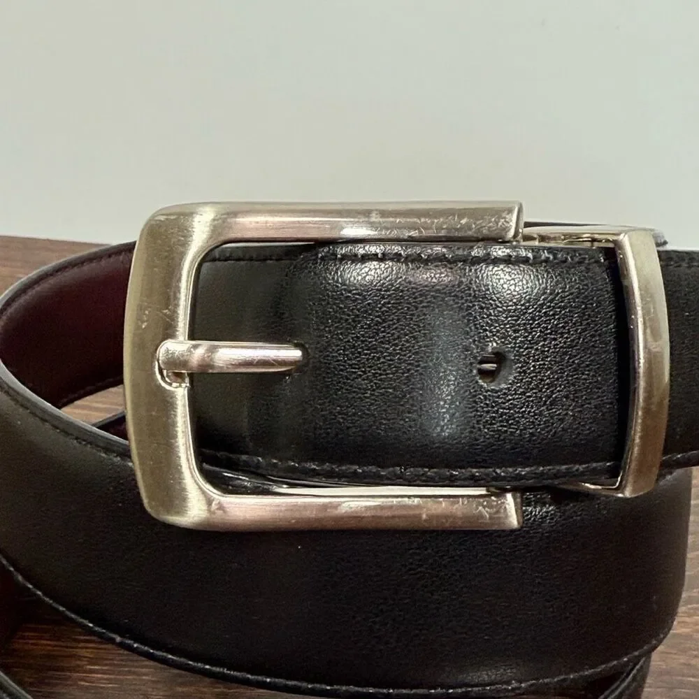 Men’s  Belt EFH black burgundy reversible belt silver size 38